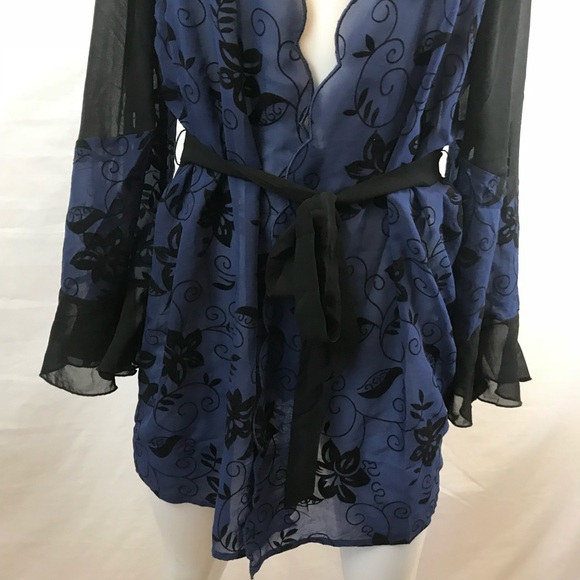 2/$40 Navy and Black Chiffon Floral Robe - Picture 4 of 9